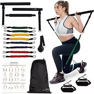 Multifunctional Pilates Bar Kit with Resistance Bands for Women - Pilates Sculpt Bar with 4 Sets of Resistance Bands, Door Anchor, 2-in-1 Handle and Wider Foot Loop - Stretched Fusion Pilates Bar