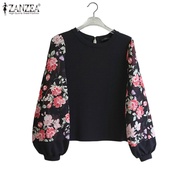 ZANZEA Women's Elegant Romantic Crew Neck Floral Print Long Sleeves Loose Blouse