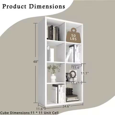 【2026 Wooden Thick Frame 8 Cube Storage Organizer Shelf with Anti-Tipping Kits + Reversible Open Bac