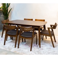 Sugarhome - Hazelnut 1.5m Dining Table Set 6 Seater (Delivery & Assemble Klang Valley)