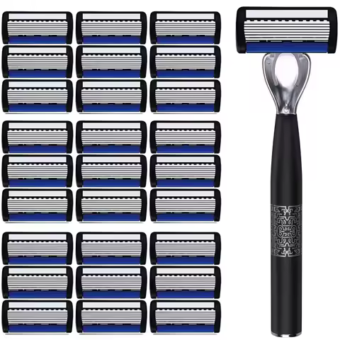 7-layers Manual Men's Razor, Stainless Steel Blades Razor For Men With Precision Trimmer, Metal Razo