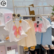 {LH} Ready Stock 90~150cm New Style Girls Summer Short-Sleeved Suit Pure Cotton T-Shirt Anti-Mosquit