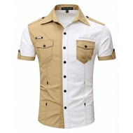 Áo sơ mi Áo sơ mi nam cộc tay 2 túi ngực hottrend màu Đen Trắng trẻ trung phong cách H40