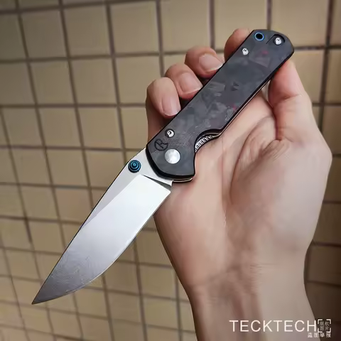 TECKTECH CR Chris Reeve Folding Knife 12C27 Blade Carbon Fiber Handle Foldable Pocket Jack Knife EDC