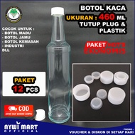 ( PAKET ISI 1 LUSIN ) Botol Kaca 460ml Tutup Plastik / Botol Madu / Botol Marjan / Botol Jamu / Boto