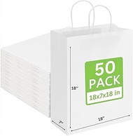 Premium Kraft Paper Shopping Bags with Handles, Retail Shopping Bags 17.5” x 7.25” x 17.75” H Inches