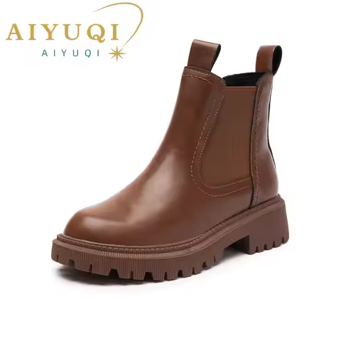 AIYUQI Women's Chelsea Boots Genuine Leather New Autumn Winter Fashion Women's Ankle Boots Retro Win