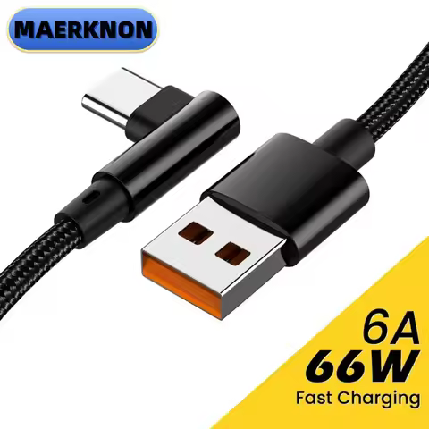 6A 66W Data Cable 90 Degree Elbow USB C Type-C Cable For Iphone 15 16 Xiaomi Samsung Huawei 0.25m/1m