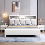 Cream Nordic Wooden Bed Modern Minimalist1.2Master Bedroom High Box Air Pressure1.8Storage Bed Double Bed