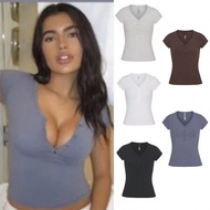 Skims Kardashian Style Short-Sleeved V-Neck T-Shirt - Pure Cotton