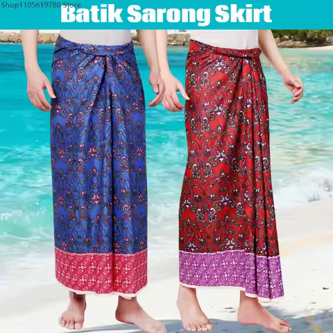 Ethnic Batik Sarong Wrap Skirt For Men Women Dai Style Hawaiian Beach Cover Up Summer Tube Lungi Vac