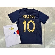 【Hot Sale】【Ready Stock】 2022 World-Cup France Home Jersey Kids Mbappe Jersey Children Football Train