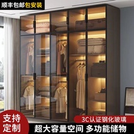 💘&amp;Solid Wood Simple Combination Storage Cabinet Rental Room Glass Door Wardrobe Open Wardrobe Cabinet Household Bedroom