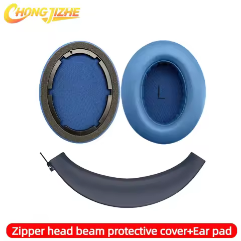 Replacement Ear Pads + Silicone zipper head beam protective cover for 1MORE SonoFlow Pro SE HQ51 HC9