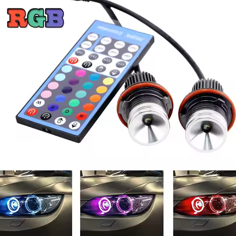 2Pcs LED Angel Eyes Halo Ring RGB Multi-color IR Remote Control For BMW E39 E60 E61 E63 E64 E65 E66 