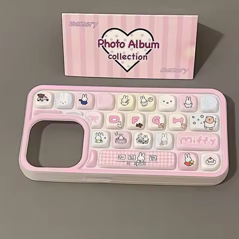 Miffy Phone Case Kawaii Miffy Rabbit Cartoon Keyboard Phone Case Suitable for Iphone 11 To Iphone 16