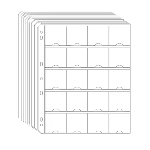 Coin Pages for 2" x 2" Cardboard Holders Coin Collection Album Sheet 12/20 Pockets Large Coin Flip H
