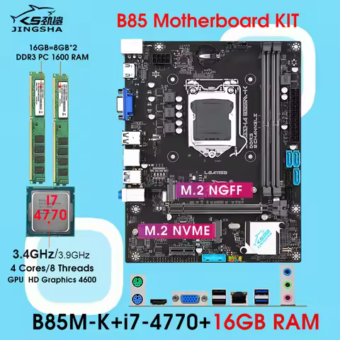 B85 Motherboard Kit set with i7 4770 CPU and 16GB DDR3 RAM Memory Combo Placa Mae Desktop Assembly L