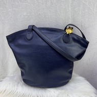 CHRISTIAN DIOR CD Logo Tote Bag Hand Bag Leather Navy x Gold Hardware RARE