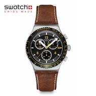 Swatch Irony Chrono CANYON CHASER YVS530 Brown Leather Strap Watch