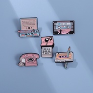 Vintage Music Tape Enamel Pins Radio CD Record Brooch Pink Telephone Camera Pin Lapel Badges Jewelry Gifts for Friends