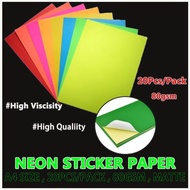 (20pcs) Fluorescent Color Sticker Paper A4/80gsm/matte For Inkjet Printer &amp; Laser Printer Printing