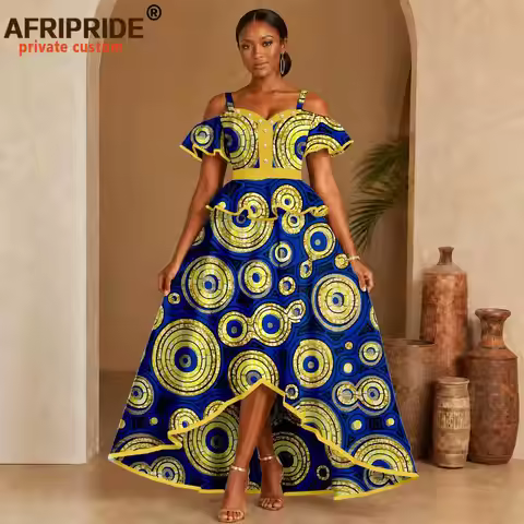 African Dresses for Dresses Women Spaghetti Strap Off Shoulder Ankara Print Maxi Dress Flowy Strappy