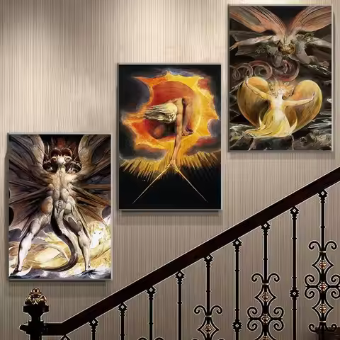 Devout Christian William Blake Jesus and Angel Classic Poster Prints Canvas Painting Wall Art Pictur