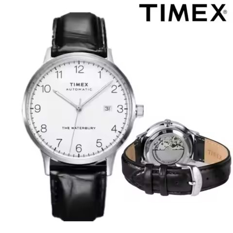 Fashion Business TIMEX Automatic Mechanical Watch Luxury Calendar Genuine Leather Strap Men's Watch 