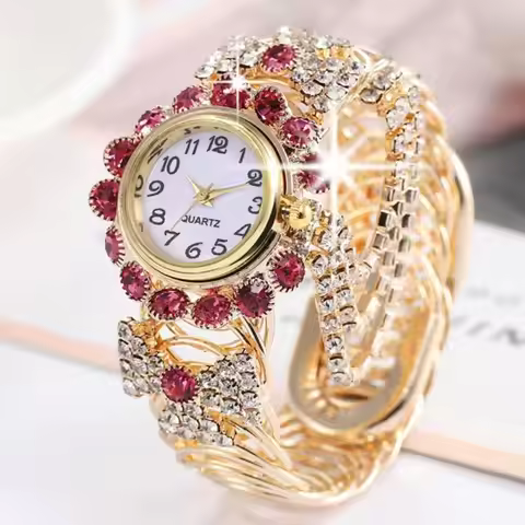 Rose Gold Ladies Wristwatch Adjustable Stainless Steel Rose Gold Bracelet Watch Quartz Movement Ligh
