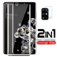 2in1 Full Glue 9D Curved Screen Tempered Glass Camera Lens Protective Glass For Samsung Galaxy Note 20 Ultra S20 Ultra S20 Plus Note 10 Plus S10 S9 S8 Plus Note 9 Note 8