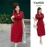 Red party dress with slim form and elegant bow tie shoulder cape D11SJ