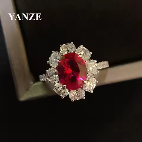 2.5 CT 5A Lab Grown Ruby Ring For Women 925 Sterling Silver 18k Gold Plated Ring
