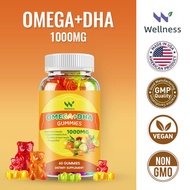 Wellness Omega DHA Gummies 1000mg Supports Healthy Brain Function & Heart Health 60 Gummies Boosts I