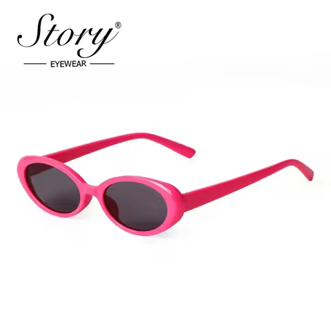 STORY Trendy Hot Pink Small Oval Sunglasses Women Men Vintage Tortoiseshell Narrow Frame Sun Glasses