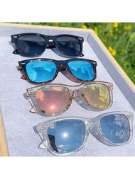 1入組具有飾釘設計的時尚女性正方形偏光太陽眼鏡，彩色膜層適用於開車旅遊派對和海灘，具有UV400保護，夏日太陽眼鏡