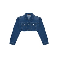 Twotwice - Cropped Jeans Jacket - แจ็คเก็ตยีนส์ ครอปสั้น กระดุมปั๊มโลโก้