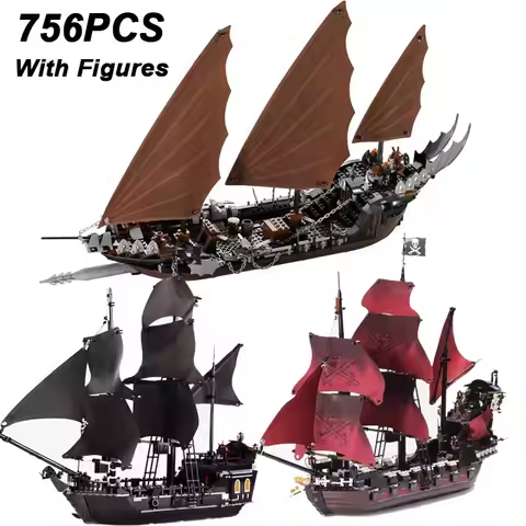 Pirate Ship Ambush Queen Caribbean The Black Pearl Anne's Revenge Building Blocks Assemble Bricks To