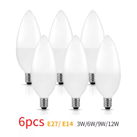 6Pcs led Light bulb 220V E14 E27 LED Lamp Indoor 3000K 4000K 6000K Light Lamp 3W 6W 9W 12W LED Candl