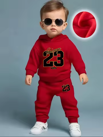 Long-sleeved Baby Boy's Sports Hoodie with Number 23 Design + Pants Set for Spring/Autumn - Perfect 