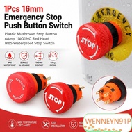 WENNEYN91P 1Pcs Emergency Stop Push Button Switch, Plastic 16mm Mushroom Emergency Stop Switch, 6Amp