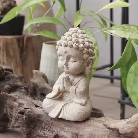 1 sitting smiling Buddha statue, prayer room decoration, creative garden decoration, home living roo