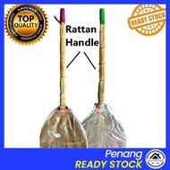 Wecareyou20 Rattan Handle Broom Straw Sweeper Rattan Stalk Straw Sweeper Paddy Broom Floor Sweeper