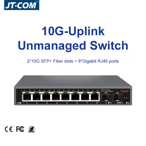 2.5Gb Network Switch 8 Port 2.5G RJ45 with 2 Port 10G SFP+ Ethernet Switch Fanless Plug Play Desktop