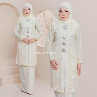 SET BAJU NIKAH - KEBARUNG KEBAYA LABUH CREAM CORAK SONGKET BUNGA TABUR ADILA