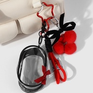 Ins Style Exquisite Dark Gothic Plush Ball Bow Keychain Transparent Data Line Storage Bag DIY Keycha