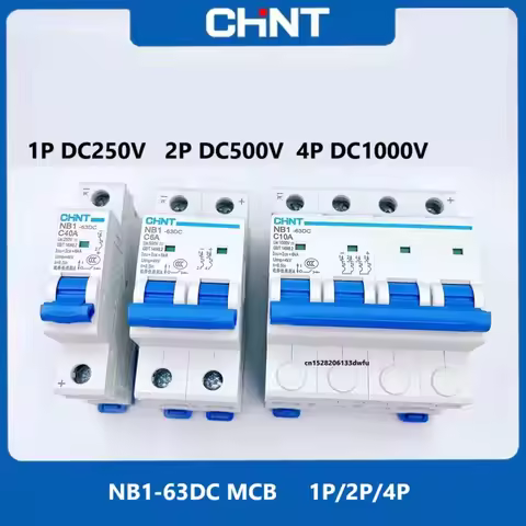 CHINT DC Circuit Breaker NB1-63DC 1P 2P 4P DC500V 6KA C1A 2A 3A 4A 5A 6A 10A 16A 20A 25A 32A 40A 50A