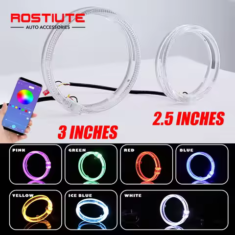 2PCS 2.5/3 Inch RGB Angel Eyes Halo Rings for Headlights Acrylic Automotive Angel Eyes Daytime Runni