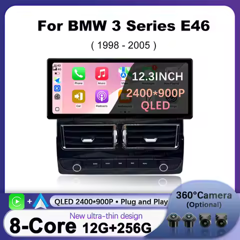 QLED 2400*900P Car Multimedia Player Android 15 For BMW 3 Series E46 1999 - 2005 Wireless CarPlay Au