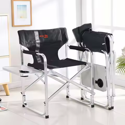 Folding Director’s Chair with Side Table Portable Makeup Artist Chair with 300 lbs Capacity for Bar 